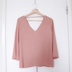 Dynamite V Neck Open Tie Back Pink Blouse